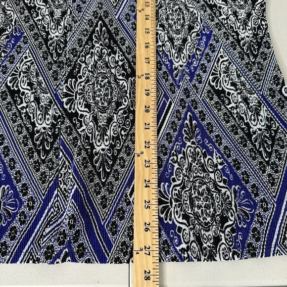 Chicos Travelers Cardigan Size XL Black Blue Pleated Paisley Artsy - Picture 3 of 9